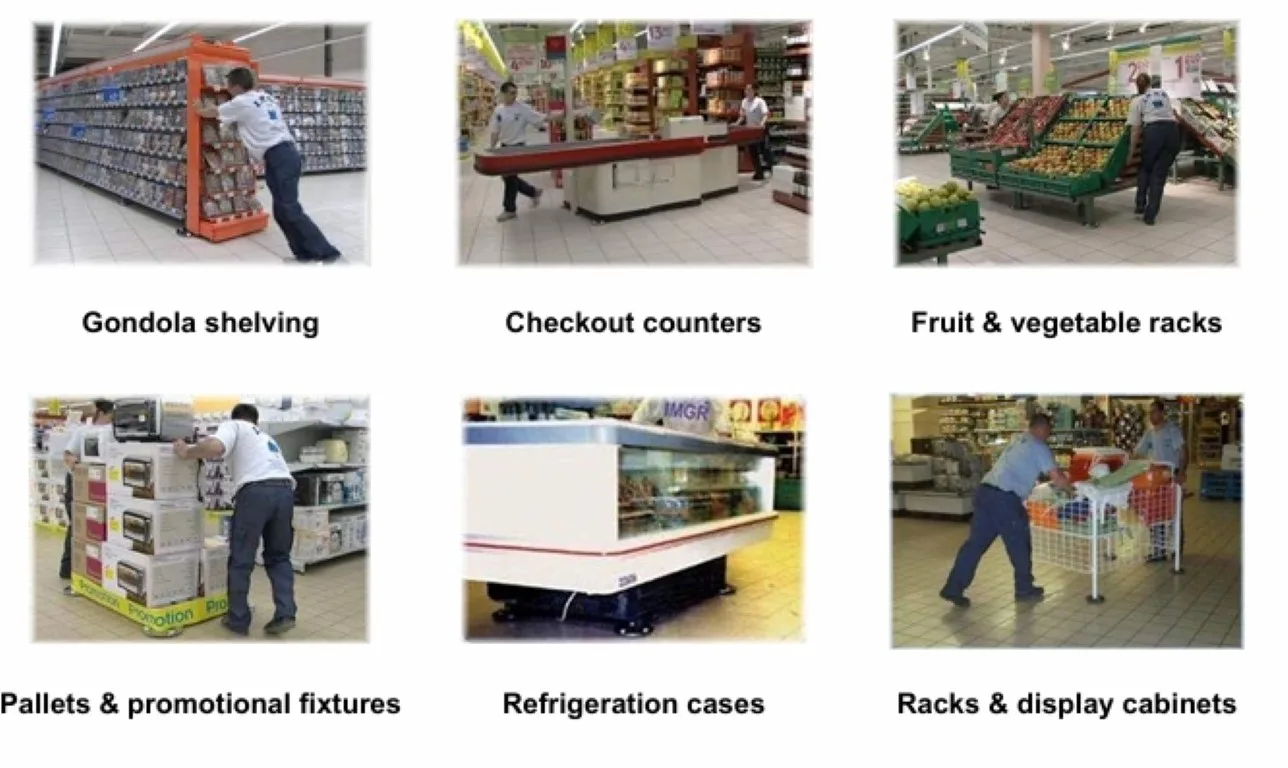 Learn how to move gondola shelving safely with cost-effective tools like FOURMI skates, Hudson Haulers, and toe jacks.
